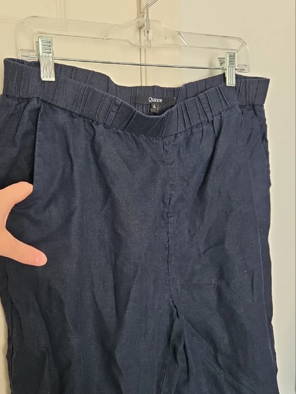 Quince Womans Navy Elastic-Waist Linen Pants Large